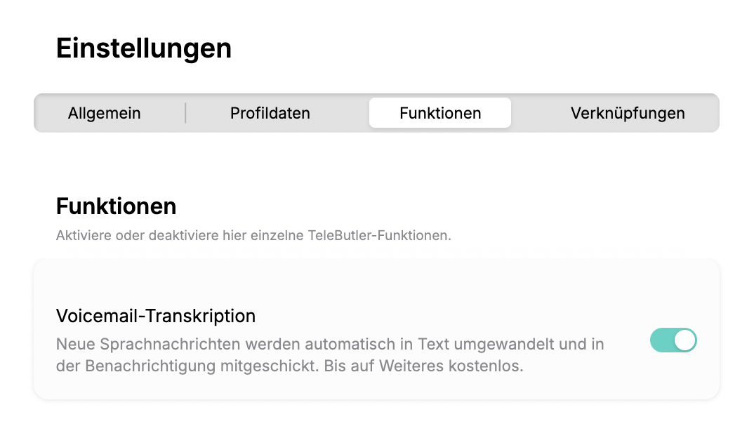 Einstellungen → Funktionen mit aktivierter Voicemail-Transkription